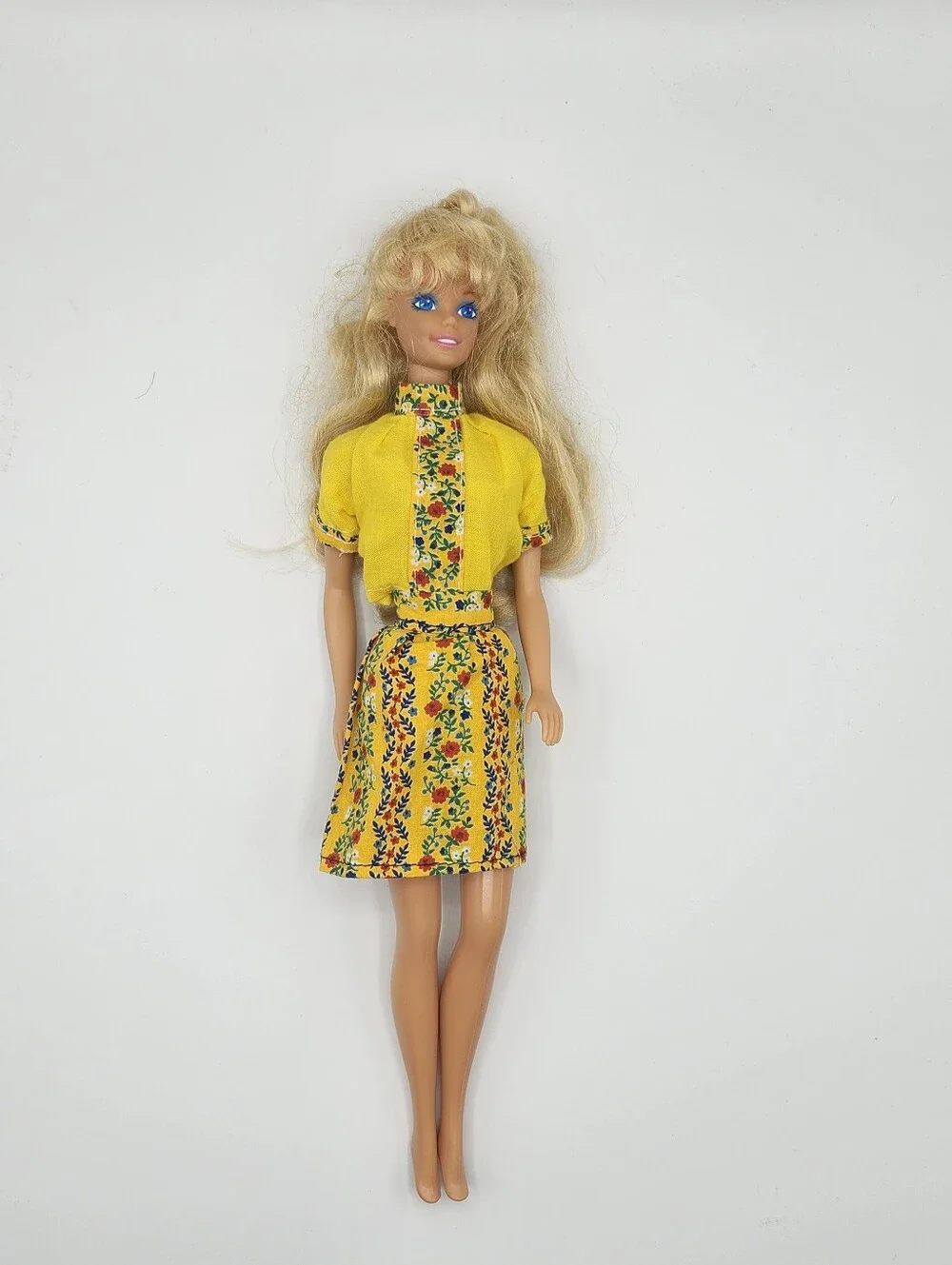 Vintage Barbie Twist N Turn Body Yellow Floral Outfit
